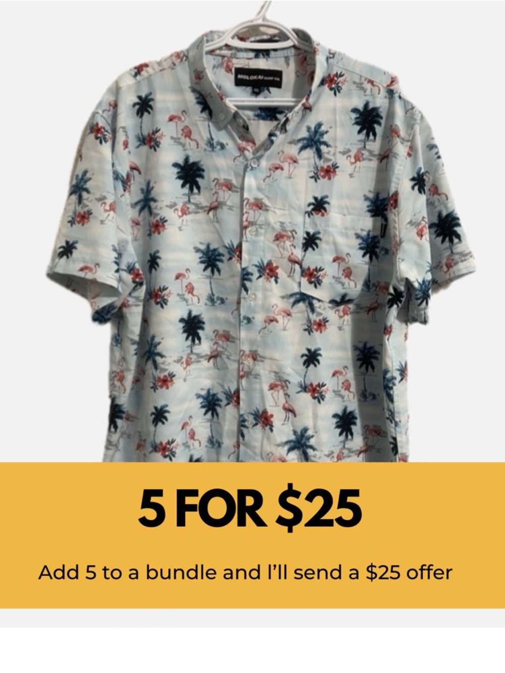 Molokai Light Blue Tropical Flamingo Print Shirt